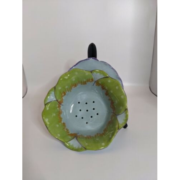 VINTAGE 2 piece Colander Rommel Nueva for Saparna Top & base =7.5" fluted Blue - Picture 3 of 12